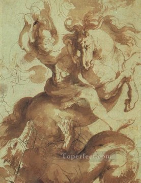 Pedro Pablo Rubens Painting - San Jorge matando al dragón Pluma barroca Peter Paul Rubens